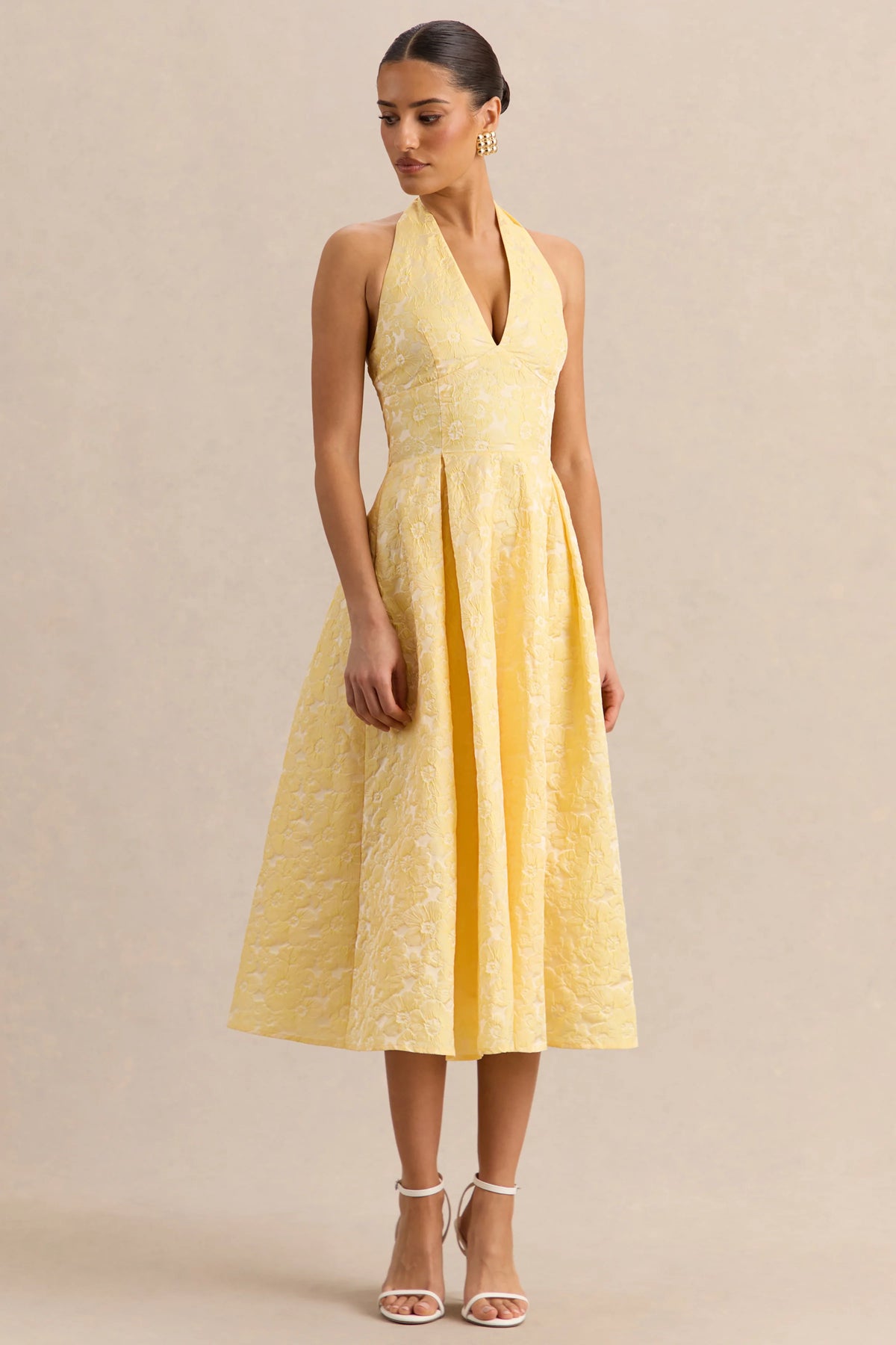 Nyomi | Lemon Satin Halter-Neck Midi-Dress