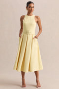 Magnora | Lemon Crew-Neck Belted Midi Dress