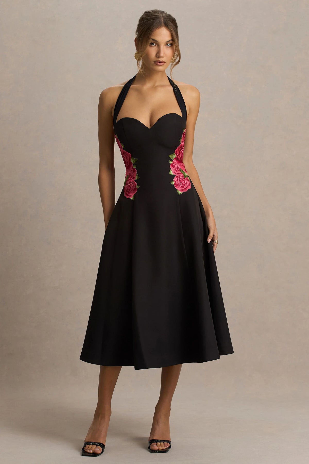 Tillie | Black Halter-Neck Midi Dress
