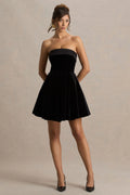 Mina | Black Velvet And Satin Bandeau Skater Mini Dress