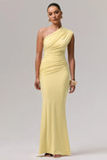 Mardi | Lemon Asymmetric Maxi Dress With Ruching