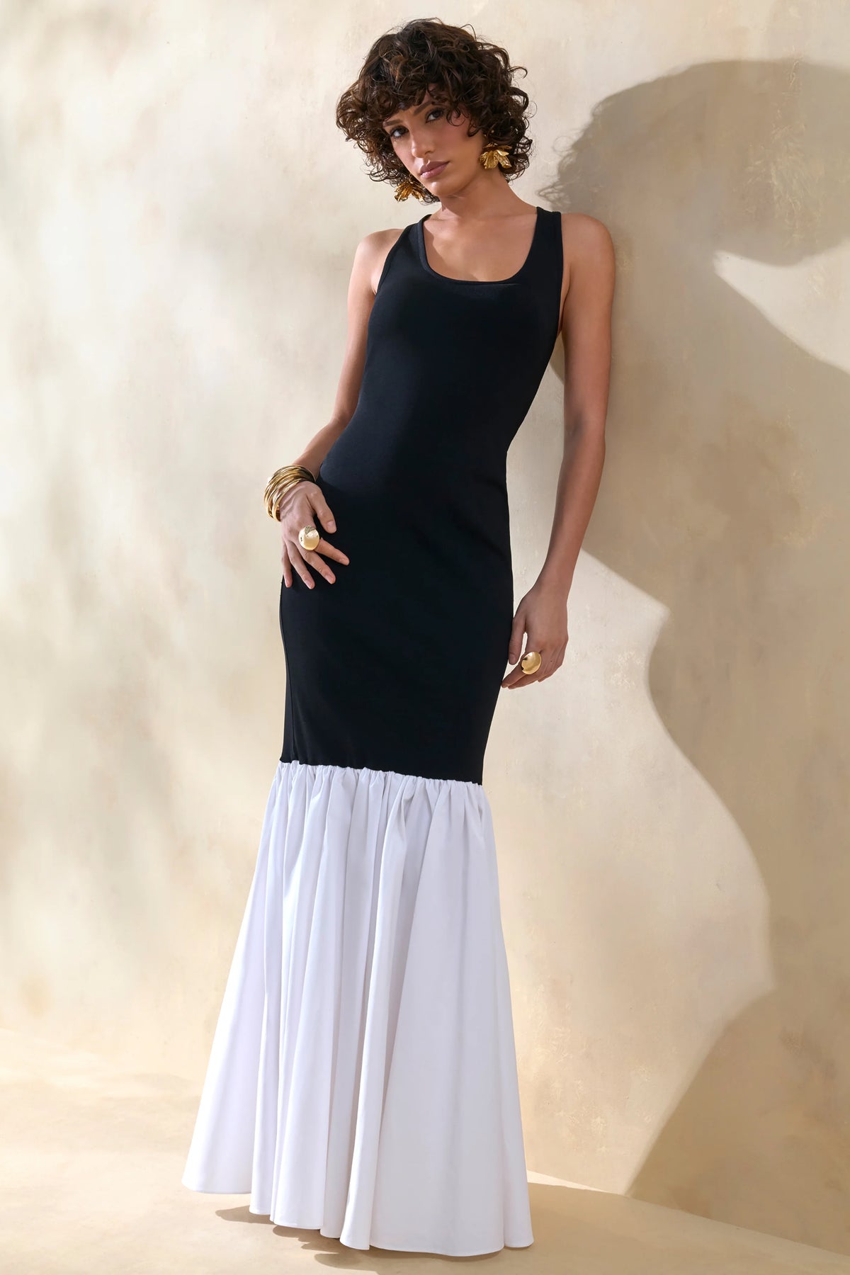Lexi | Black And White Square-Neck Mermaid Maxi Dress