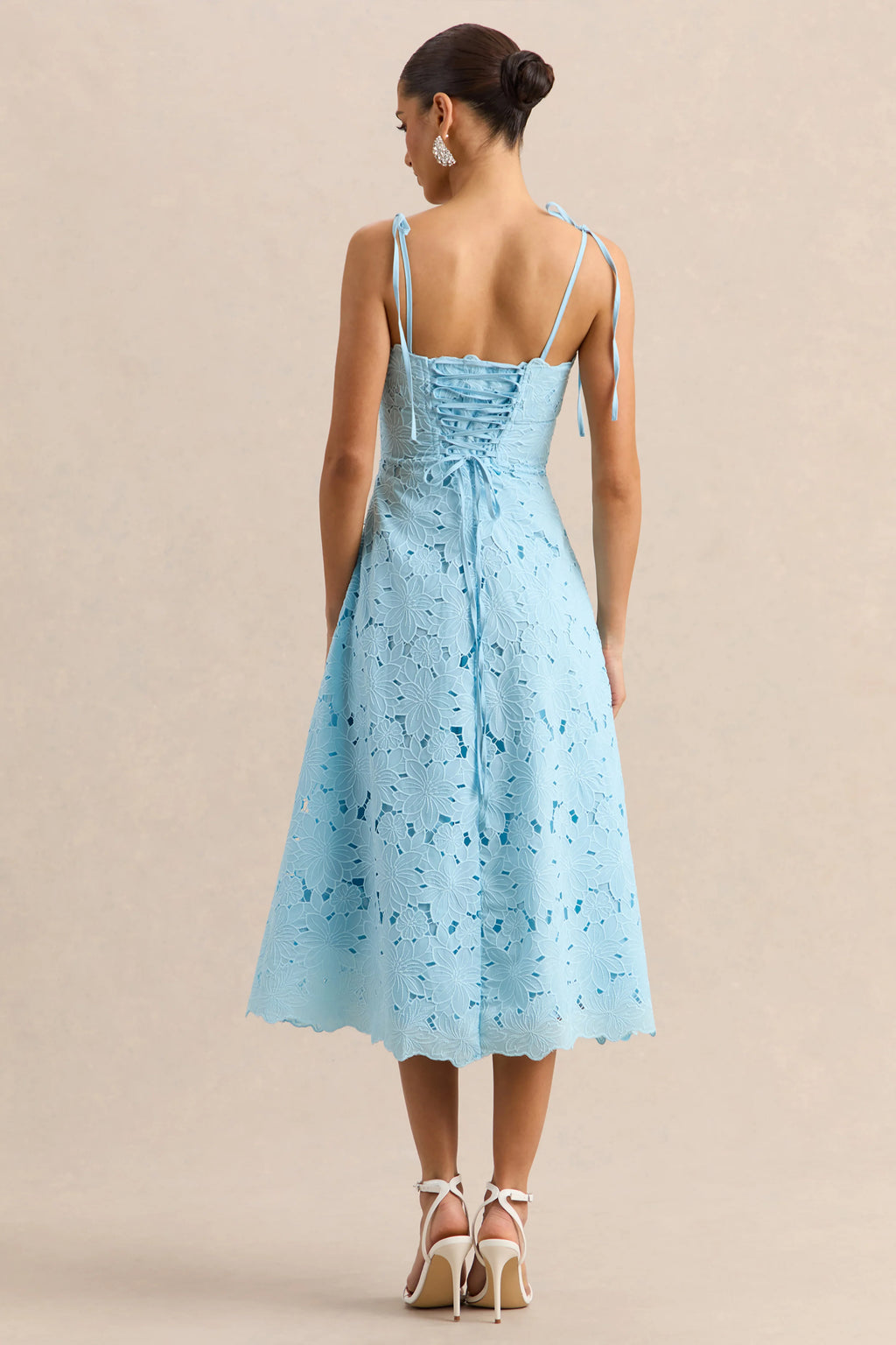 Anna | Embroidered Powder Blue Square-Neck Midi Dress