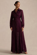 Kirsty | Purple Long Sleeve Shirt Dress With Full Skirt