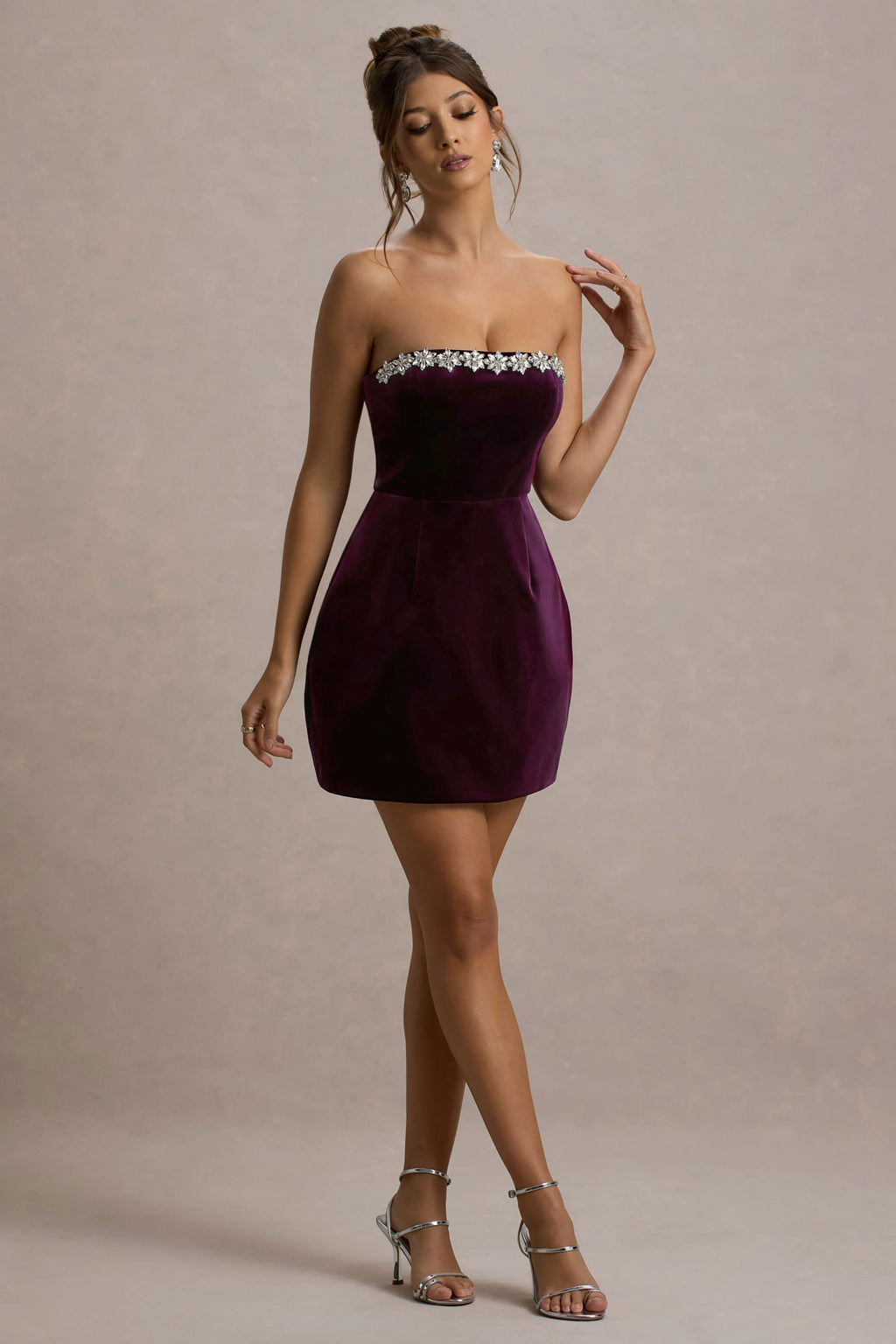 Naia | Port Velvet Embellished Bandeau Mini Dress