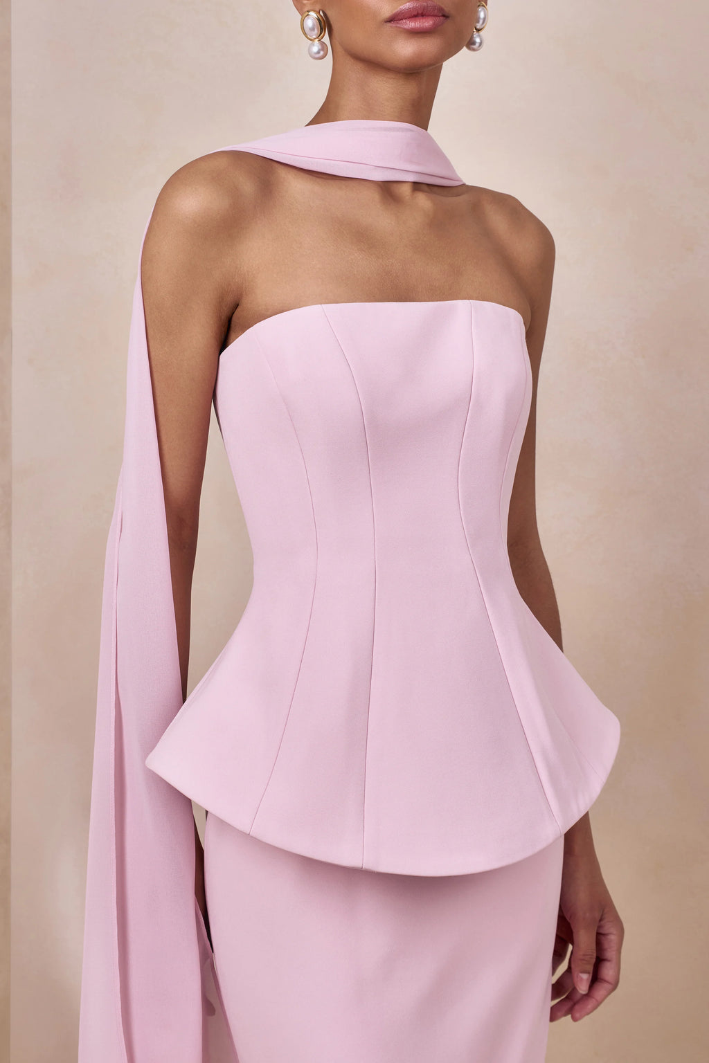 Farron | Light Pink Bandeau Corset Maxi Dress