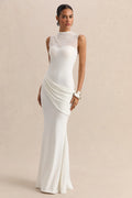 Lyssy | White High-Neck Maxi Dress With Mesh-Detail