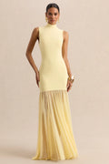 Felina | Lemon High-Neck Maxi Dress With Sheer-Skirt