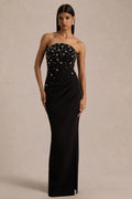 Saphira | Black Hand-Embellished Bandeau-Neck Maxi Dress