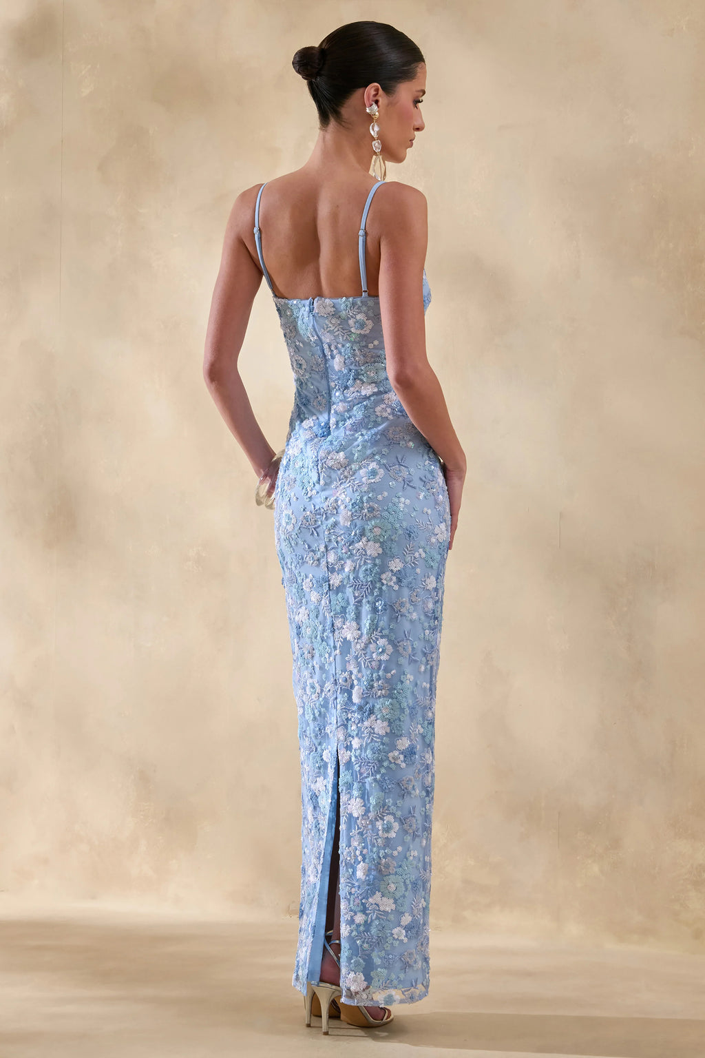 Miren | Light Blue Embellished Sequin Bandeau Maxi Dress