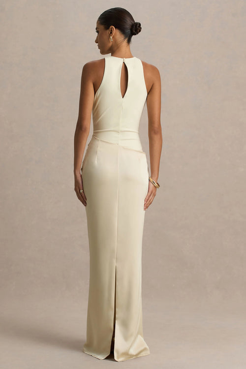 Akari | Cream Crew-Neck Maxi Dress With Satin Skirt