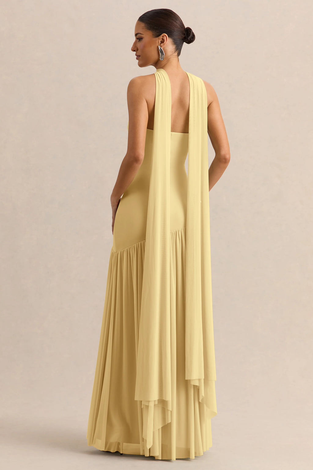 Bambi | Lemon Bandeau-Neck Maxi Dress With Scarf-Detail