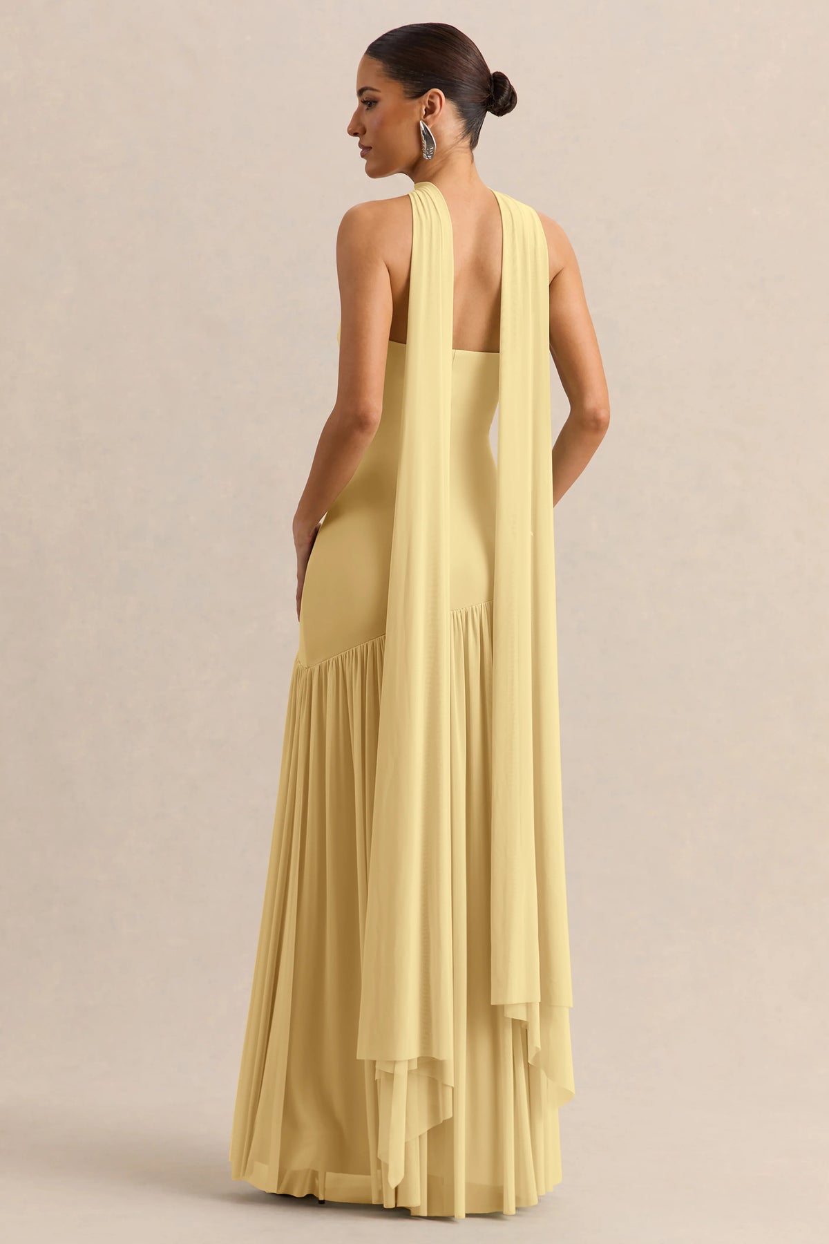 Bambi | Lemon Bandeau-Neck Maxi Dress With Scarf-Detail