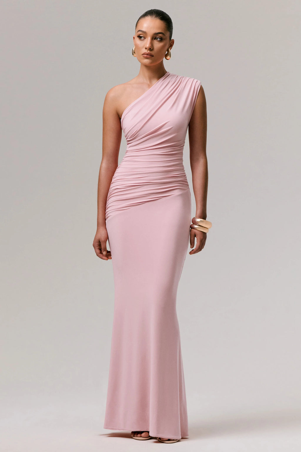 Mardi | Pink Asymmetric Maxi Dress With Ruching