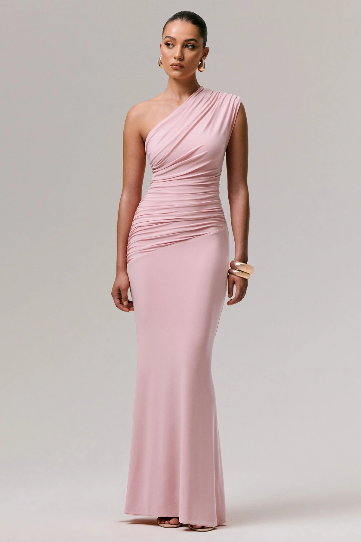 Mardi | Pink Asymmetric Maxi Dress With Ruching