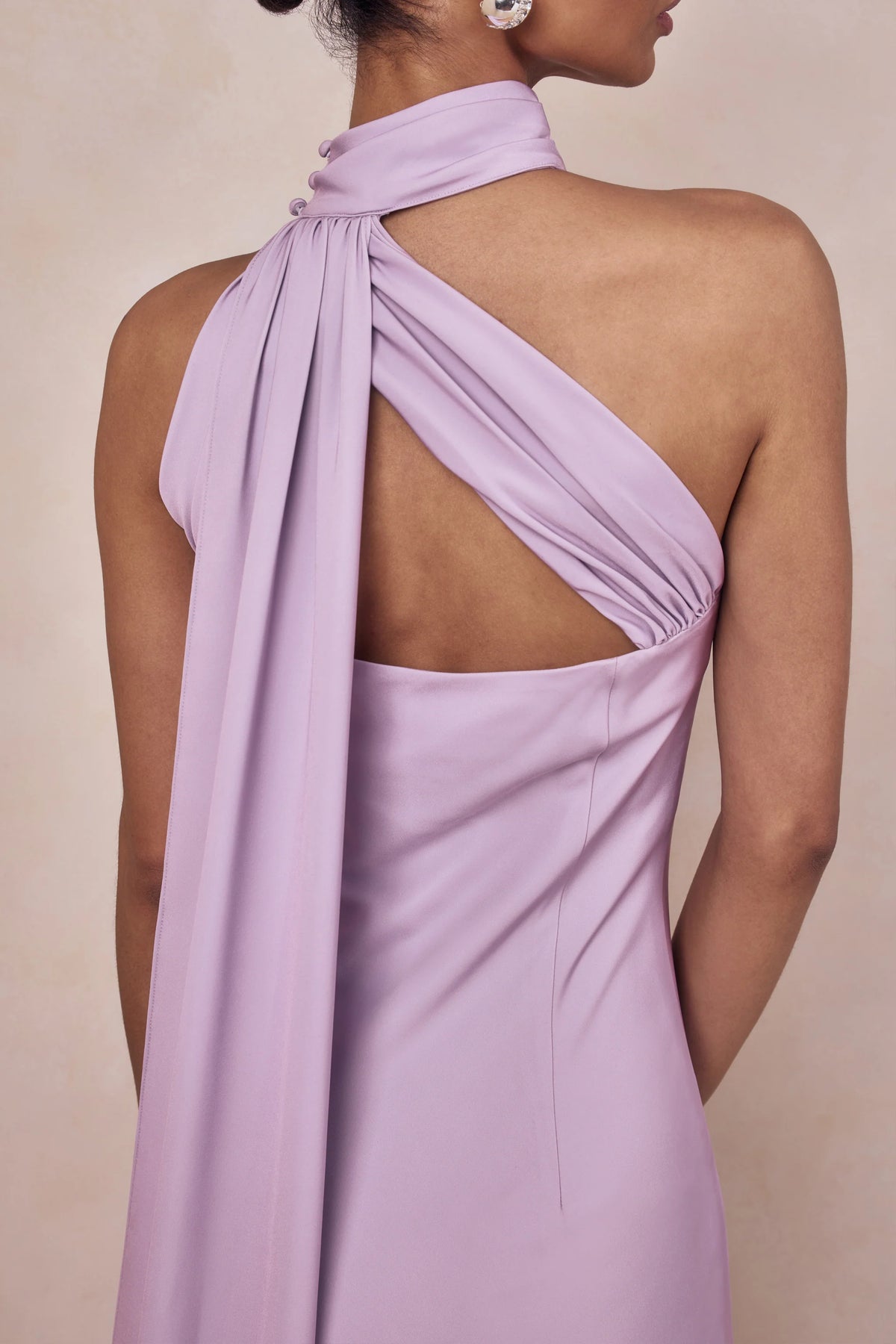 Cara | Lilac Matte Satin High-Neck Maxi Dress