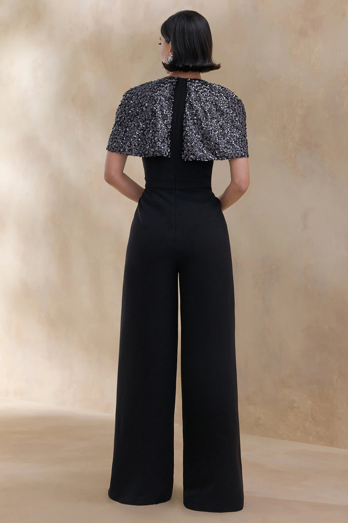 Eloriana | Black Hand-Embellished High-Neck Jumpsuit