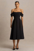 Cosima | Black Bardot-Neck Midi Dress