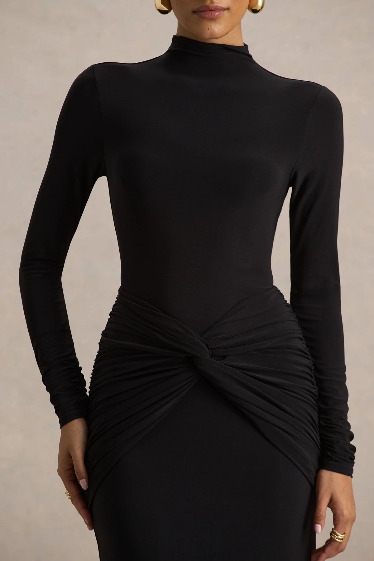 Alula | Black High-Neck Maxi Dress With Twist Detail