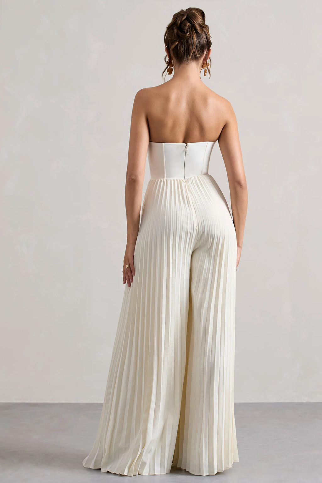 Lorelai | Cream Corset Plisse Wide-Leg Jumpsuit
