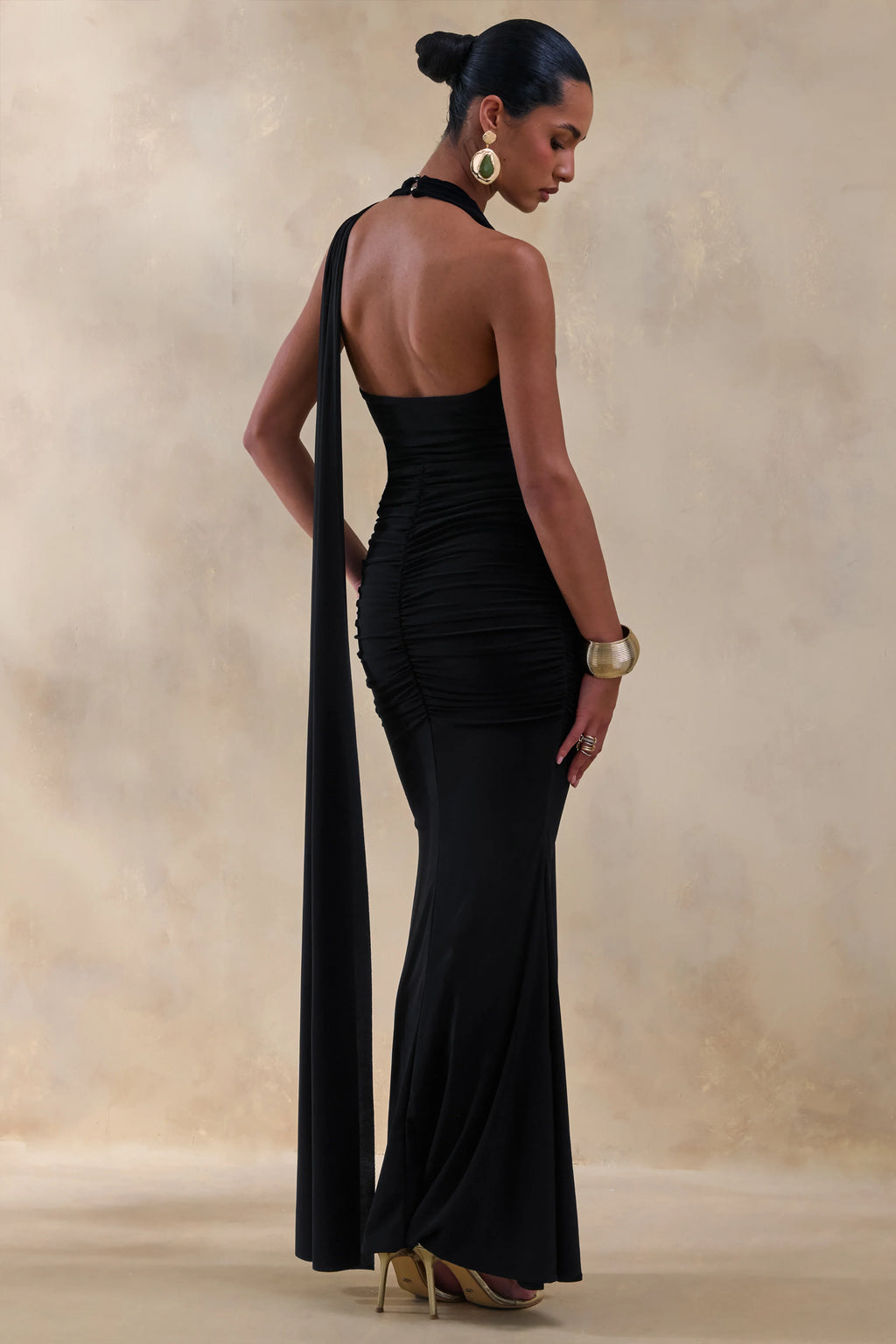 Roselani | Black Halter-Neck Maxi Dress With Open-Back