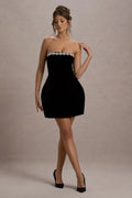 Naia | Black Velvet Embellished Bandeau Mini Dress