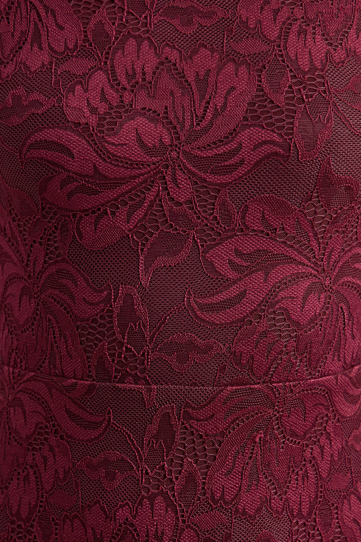 Iselle | Burgundy Lace Bardot-Neck Maxi Dress With Scarf-Detail