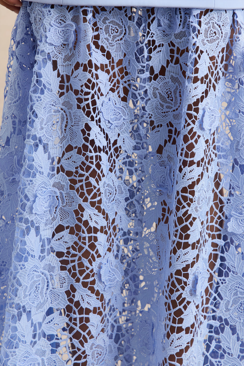 Verena | Powder Blue Boat-Neck Belted Maxi Dress With Lace Skirt