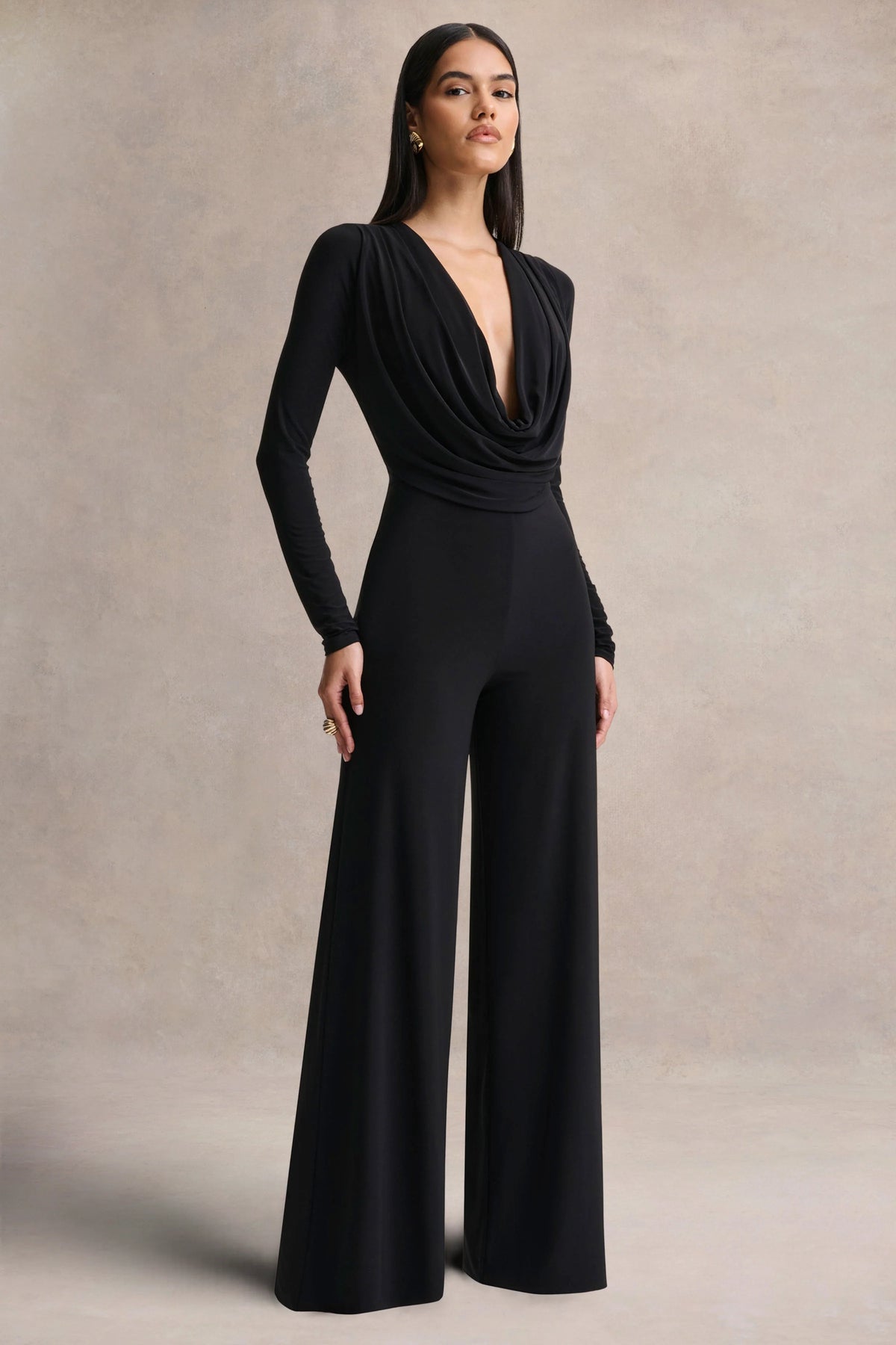 Catriona | Black Plunge-Neck Jumpsuit