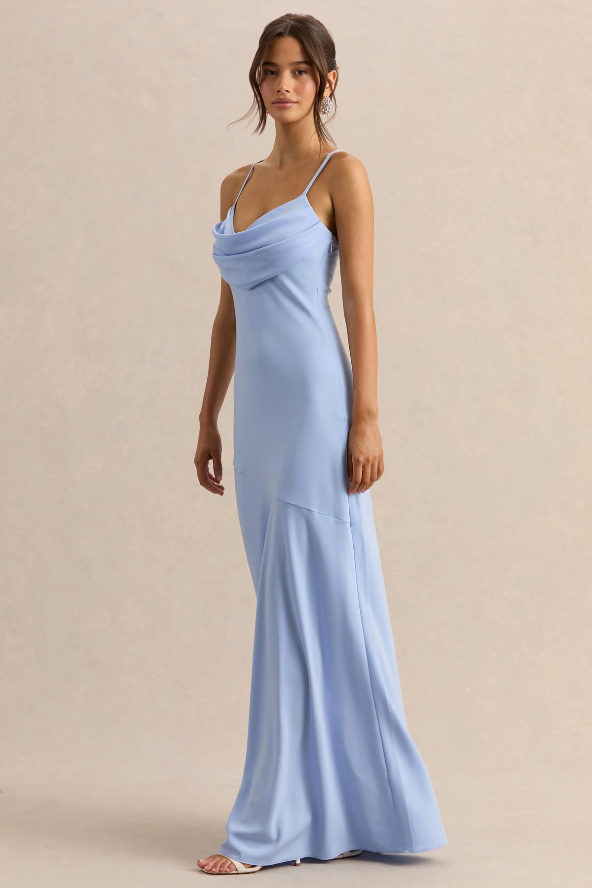 Anarelle | Powder Blue Satin Cowl-Neck Maxi Dress