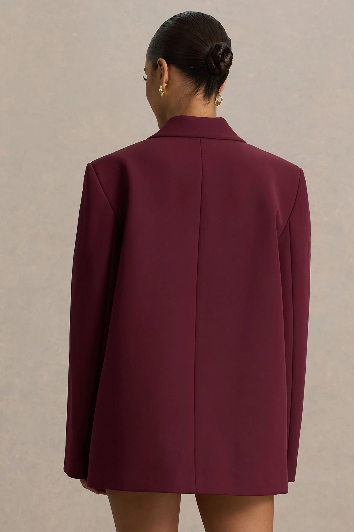 Katherine | Burgundy Plunge-Neck Oversized Blazer
