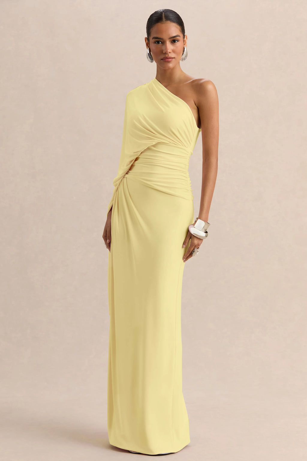 Sabella | Lemon Asymmetric-Neck Maxi Dress