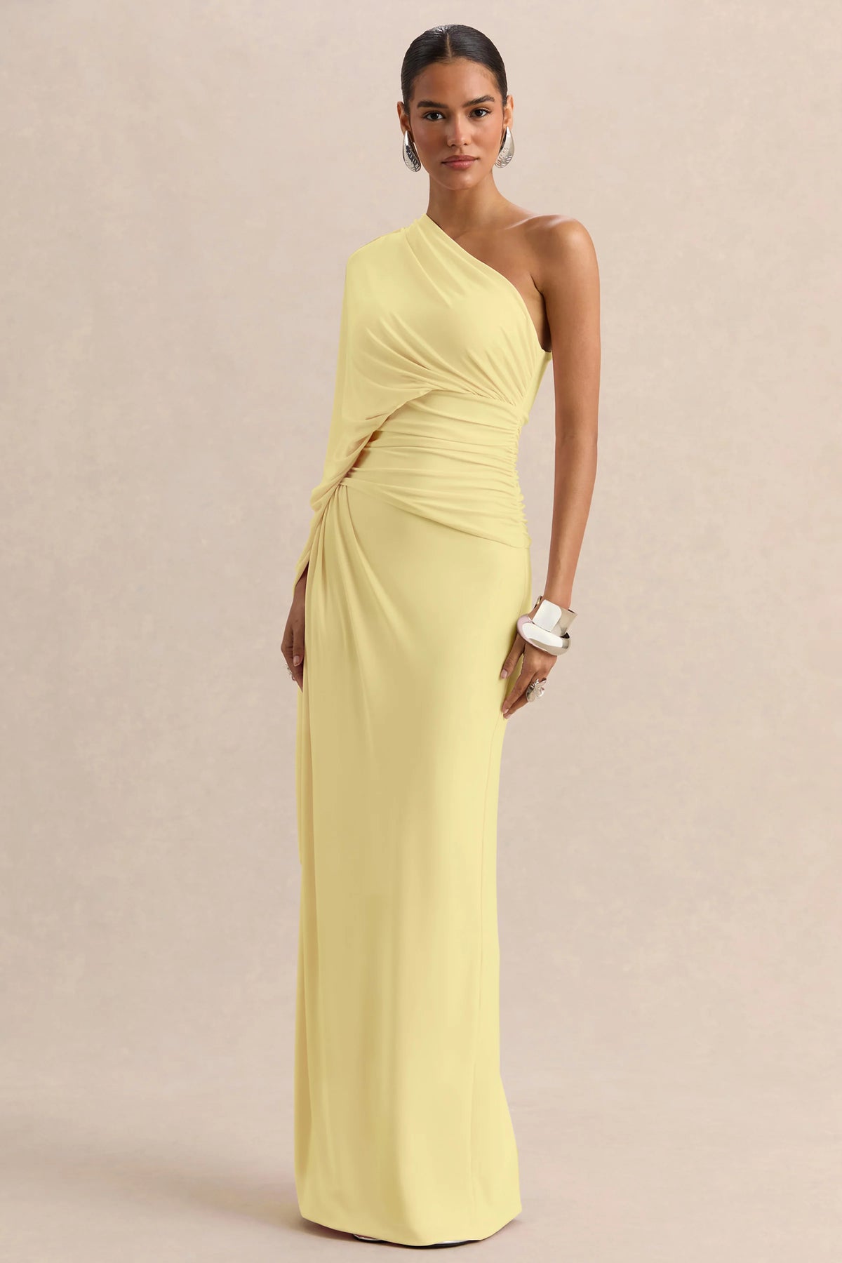 Sabella | Lemon Asymmetric-Neck Maxi Dress
