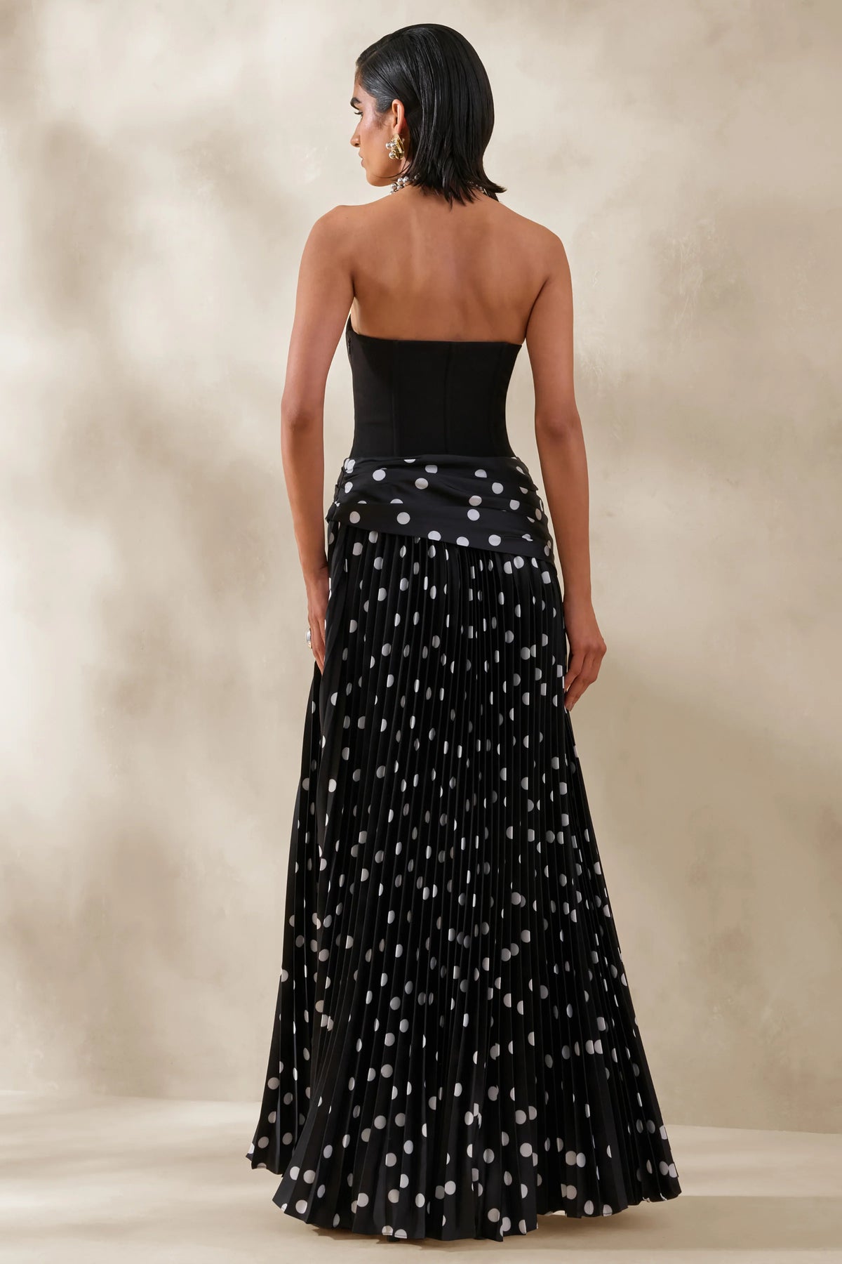 Valerisse | Black And White Polka Dot Bandeau Maxi Dress