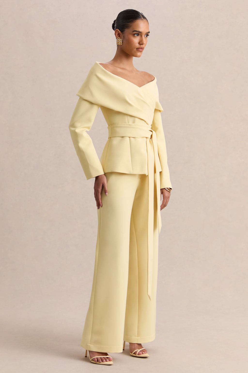 Empress | Lemon Bardot-Neck Tailored Top