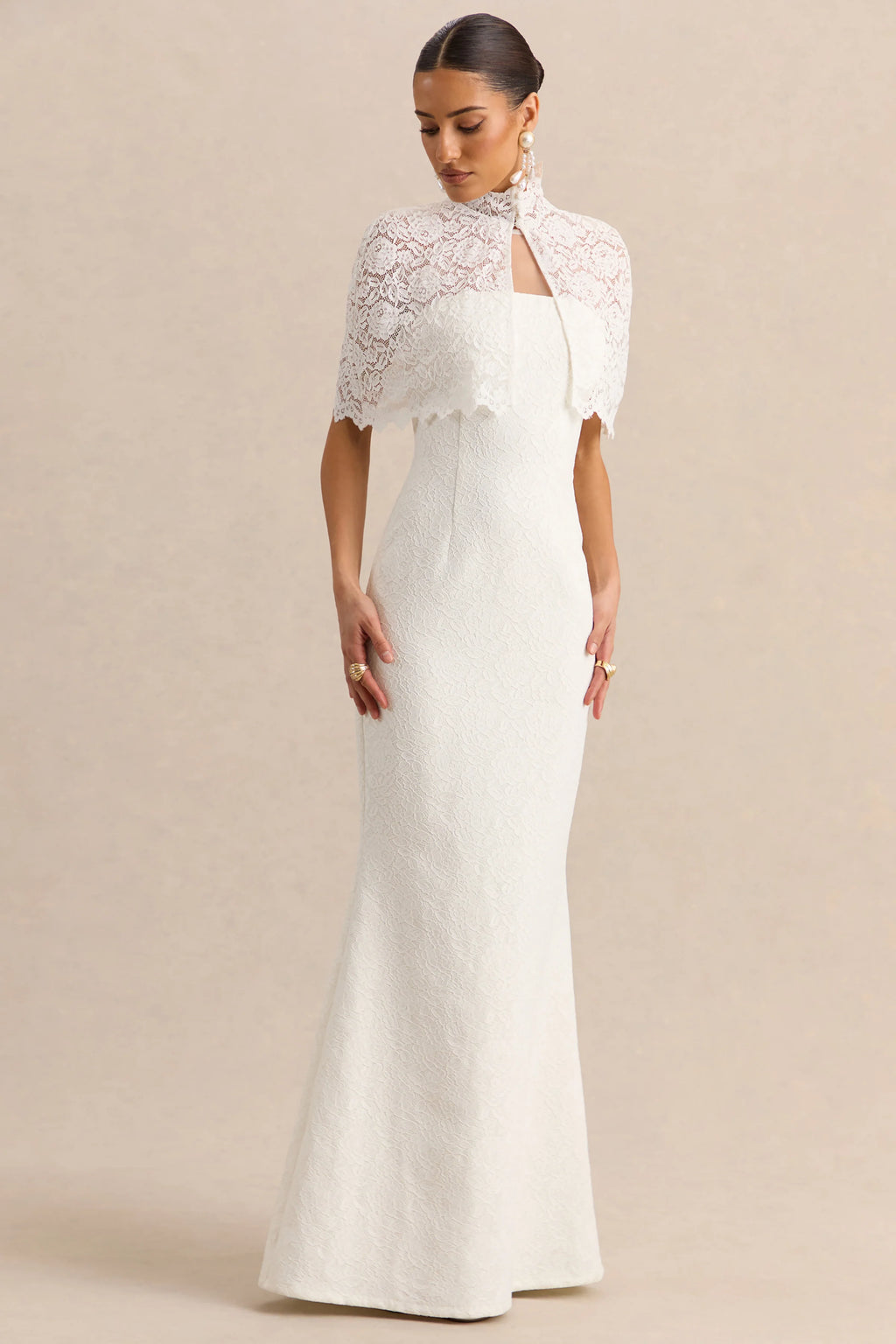 Rosevine | White Crew-Neck Maxi Dress With Mesh Panel