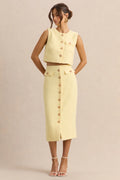 Glyra | Lemon Tailored Midi-Skirt With Button-Detailing