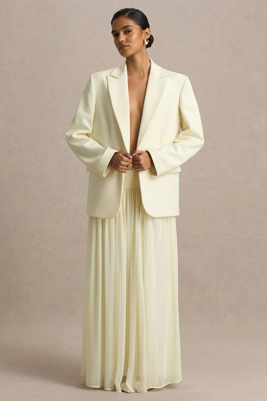 Spencer | Cream Chiffon Pleated Maxi Skirt