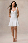 Love Yourself | White Square-Neck Mini Dress With Buttons