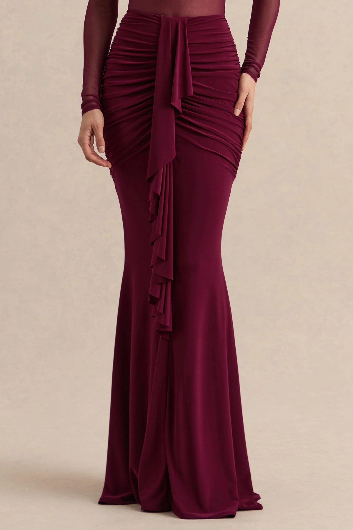 Iskra | Burgundy Extreme Ruffled Maxi Skirt