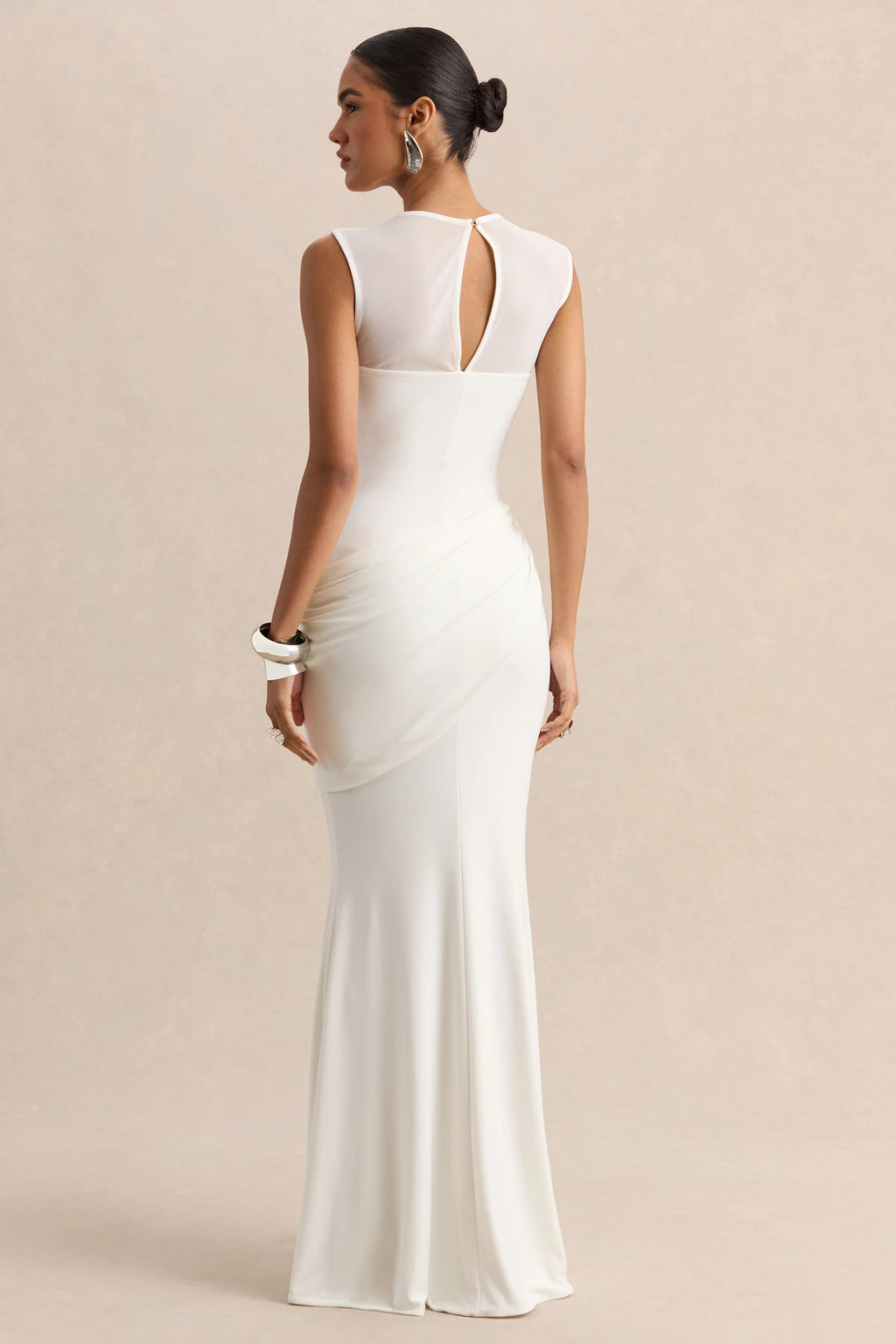 Lyssy | White High-Neck Maxi Dress With Mesh-Detail