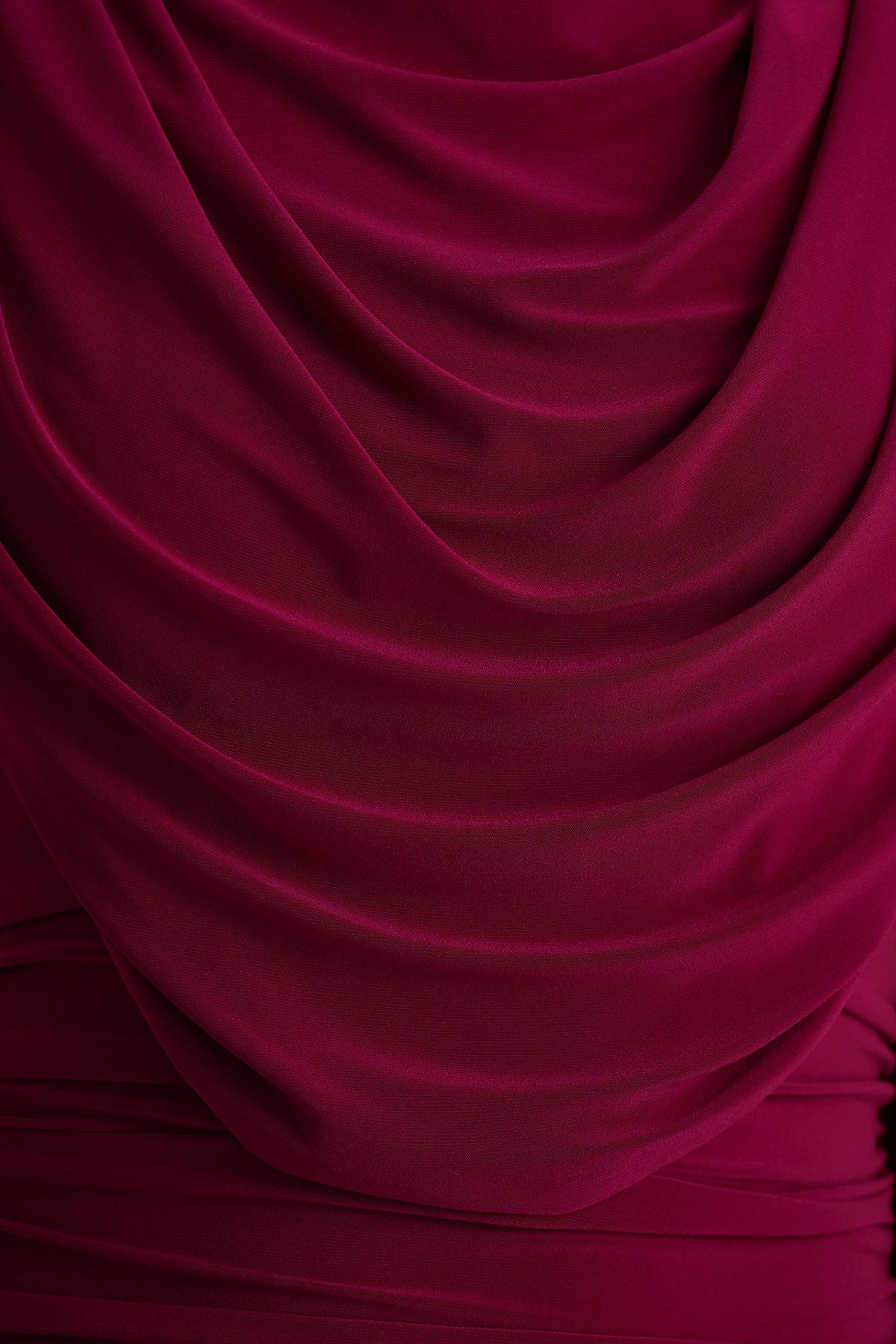Wanderer | Burgundy Crew-Neck Midi Dress With Draped and Ruched Detailing