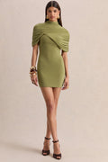 Perdi | Olive Bodycon Mini Dress With Twisted Cape