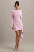 Zaya | Pink Long Sleeve Mini Dress With Drape
