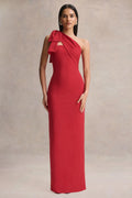 Adara | Red Asymmetric-Neck Maxi Dress With Bow-Detail