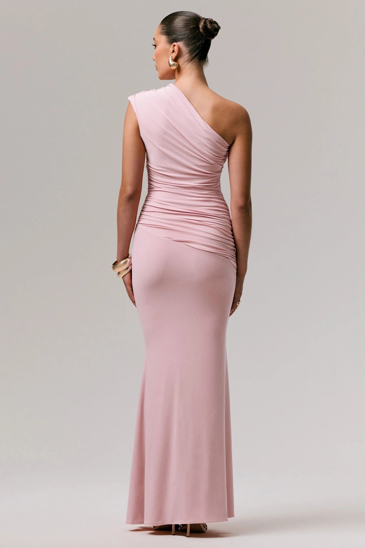 Mardi | Pink Asymmetric Maxi Dress With Ruching