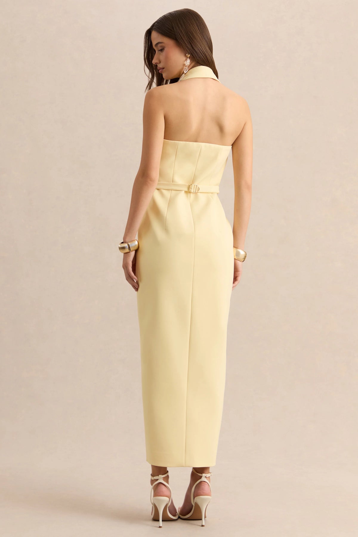 Hana | Lemon Plunge-Neck Tailored Maxi Dress