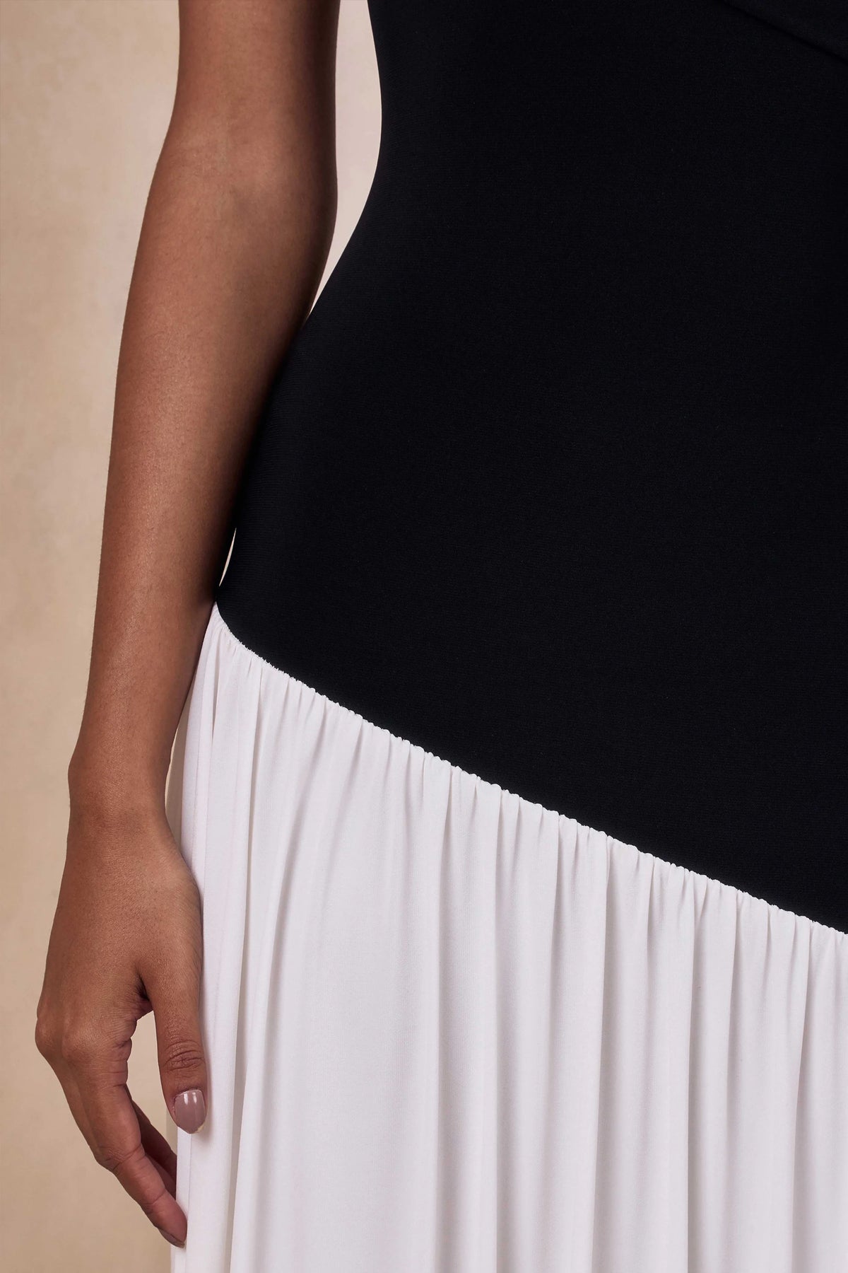 Doroyta | Black And White Asymmetric-Neck Maxi Dress