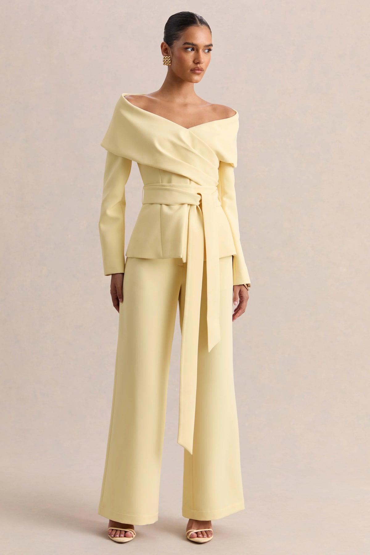Empress | Lemon Bardot-Neck Tailored Top