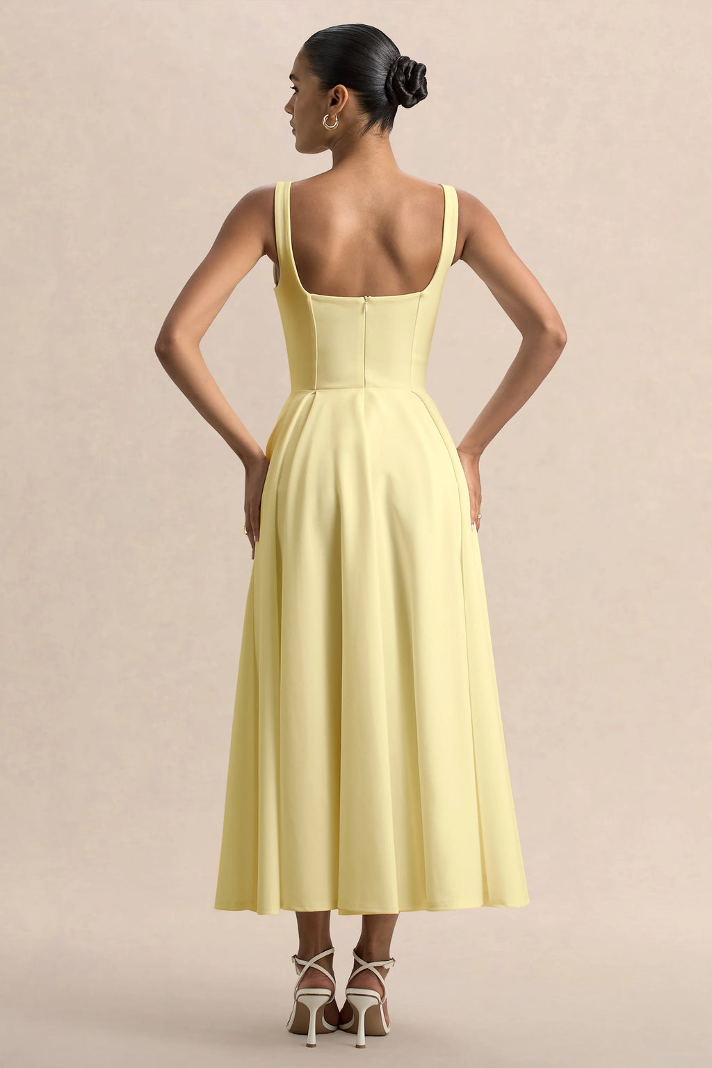 Parina | Lemon Strappy Volume-Hem Midi Dress